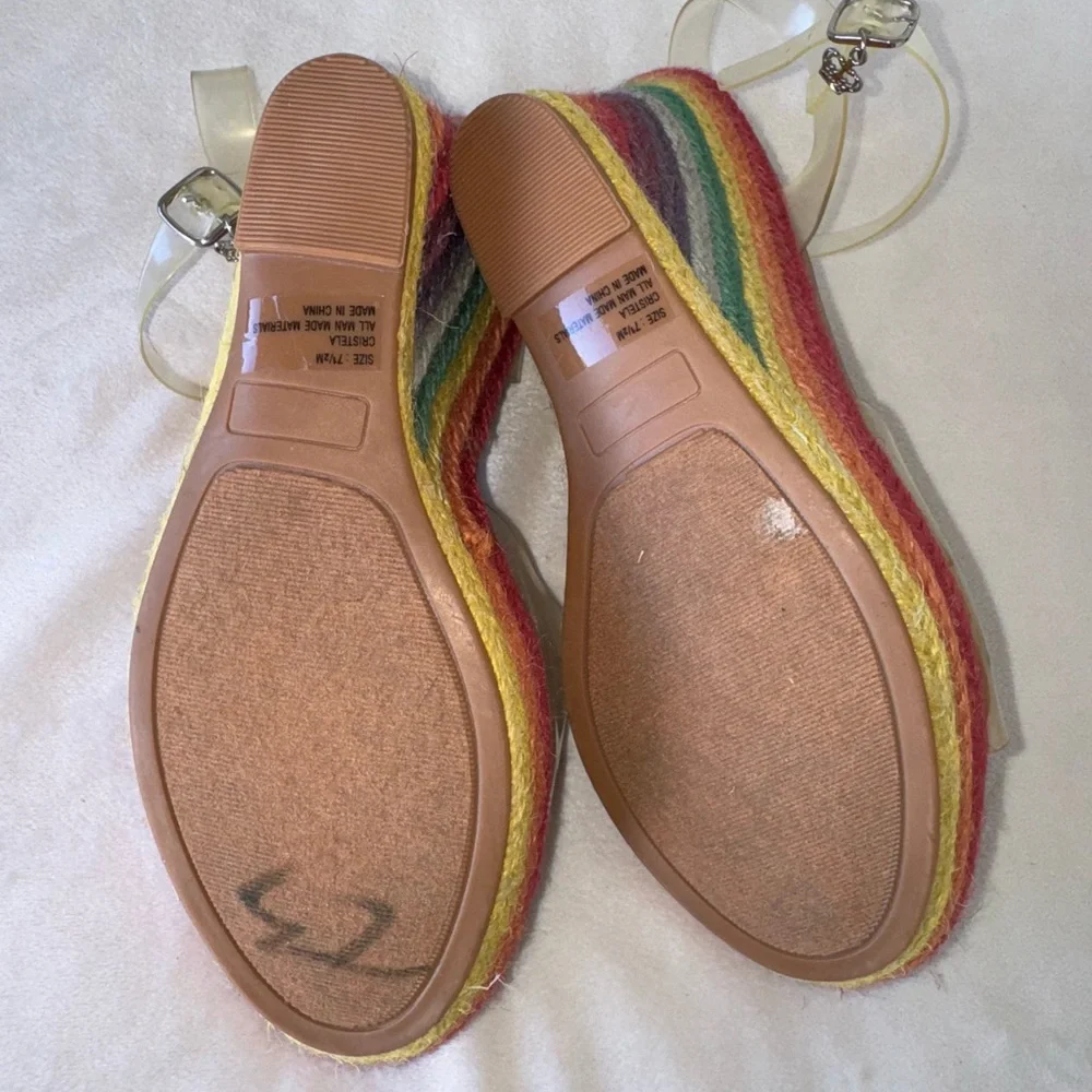 Juicy Couture Rainbow Espadrille Wedge Womens Sandals And Rhinestone Logo Sz 7.5